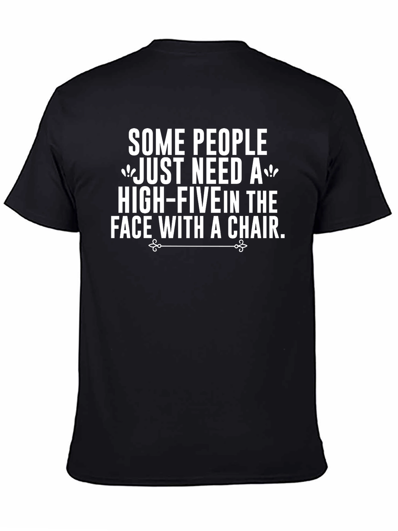 Black Humorous Graphic T-Shirt - High Five with a Chair view 4