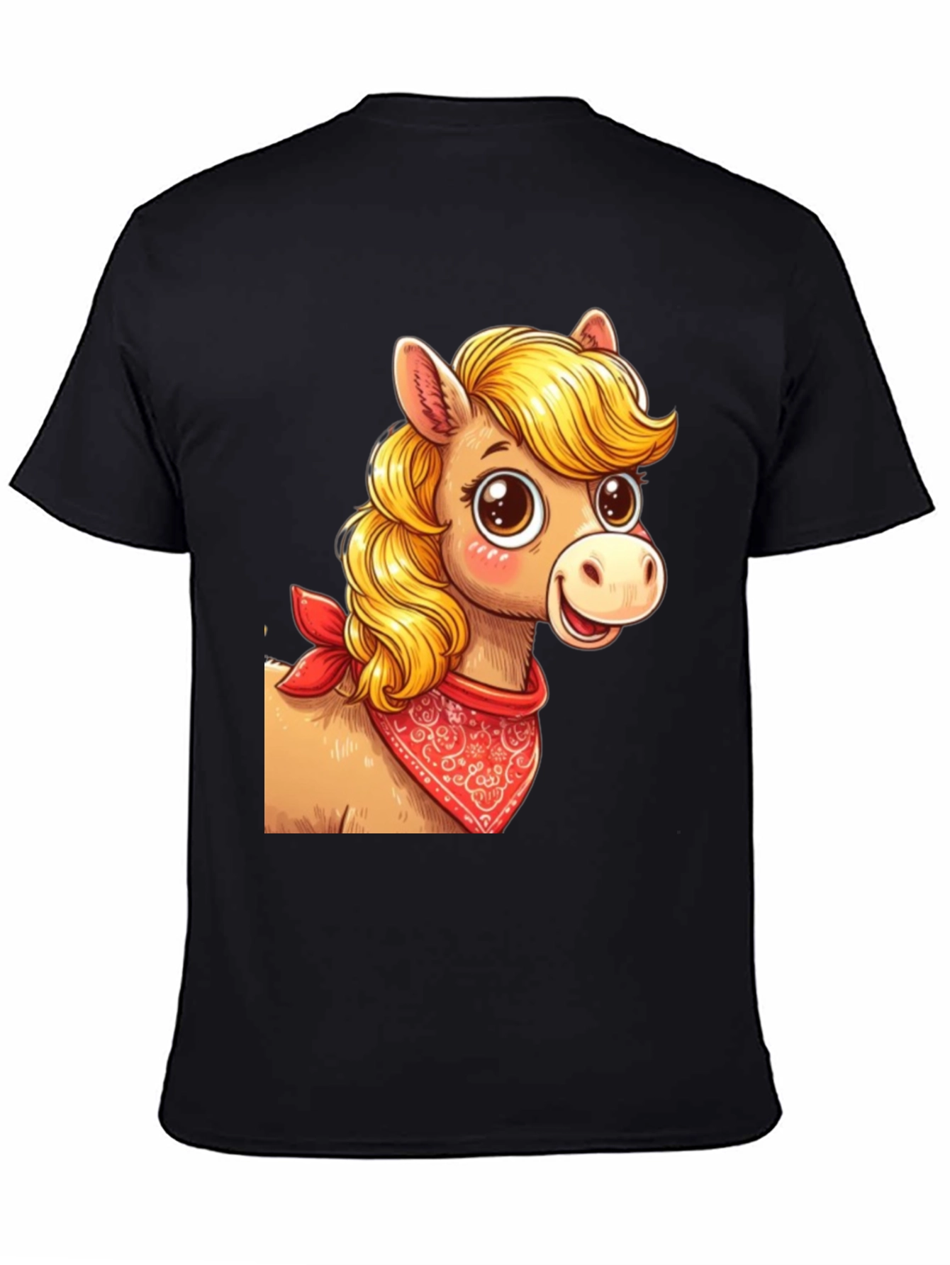 Black Cartoon Horse Bandana Graphic T-Shirt view 4