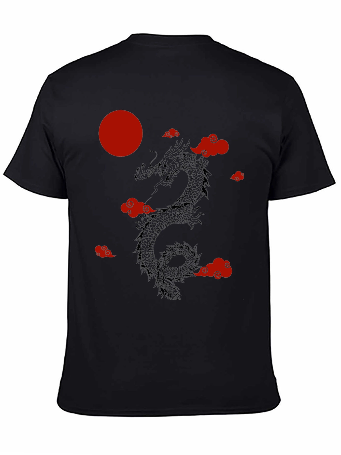 Black Dragon & Clouds Graphic Tee - Red Moon - Black Shirt view 4