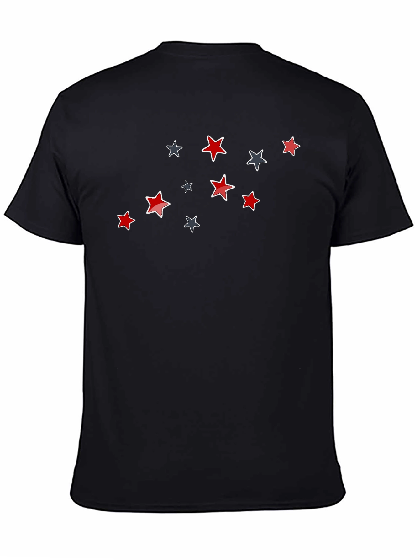 Black Stylish Star Pattern Black T-Shirt view 4