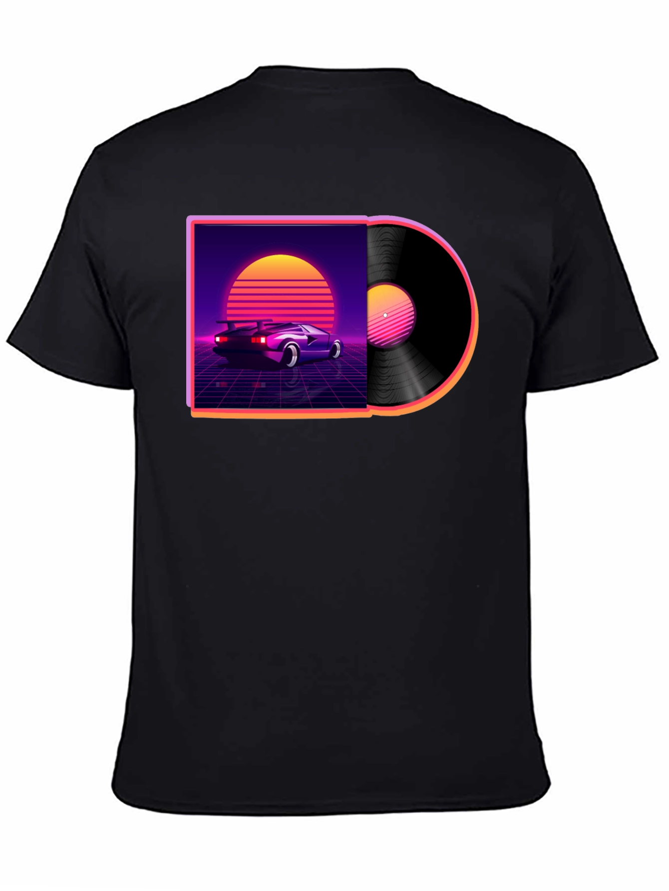 Black Retro Wave Vinyl T-Shirt - Classic Car Design view 4