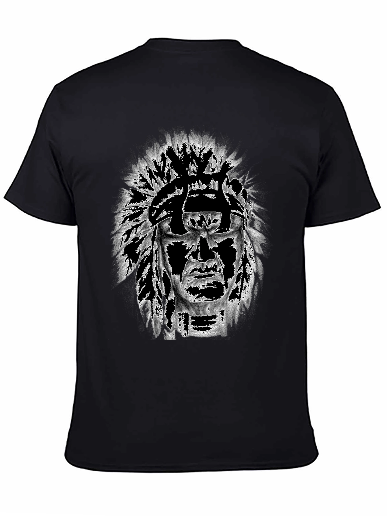 Black Graphic Tee: Native American Headdress Design view 4