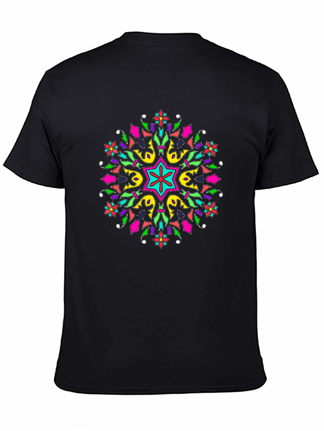 Black Vibrant Mandala Graphic Print Black T-Shirt view 4