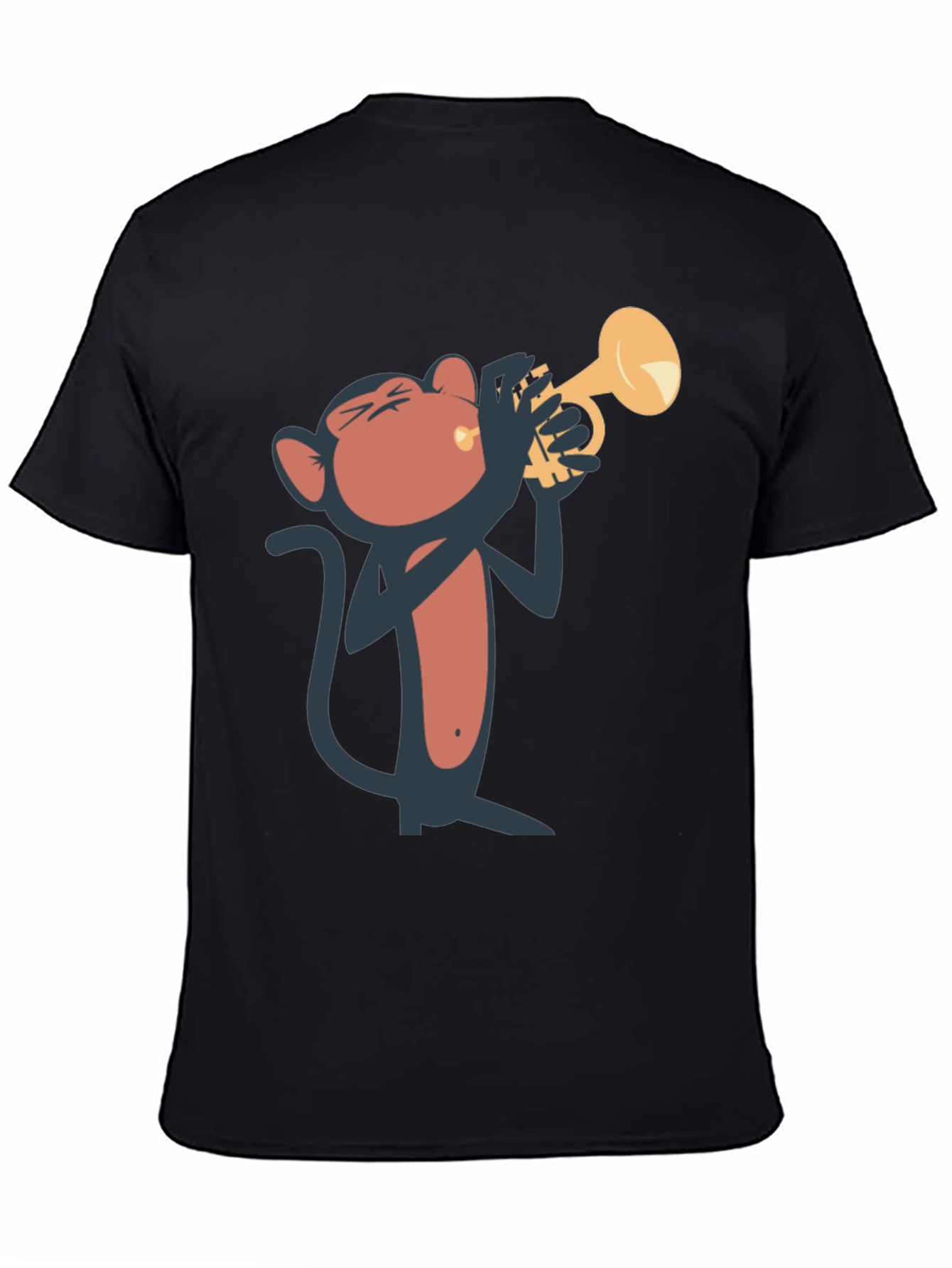 Black Monkey Playing Trumpet Graphic Tee - Black Cotton T-Shirt view 4