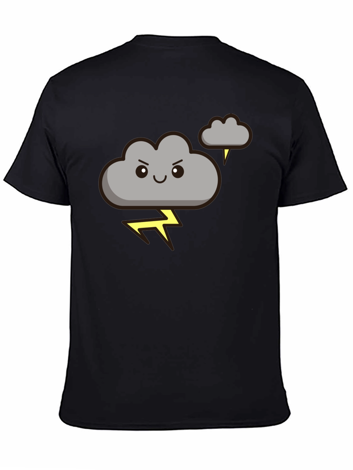 Black Cartoon Cloud Lightning Graphic Tee - Black view 4