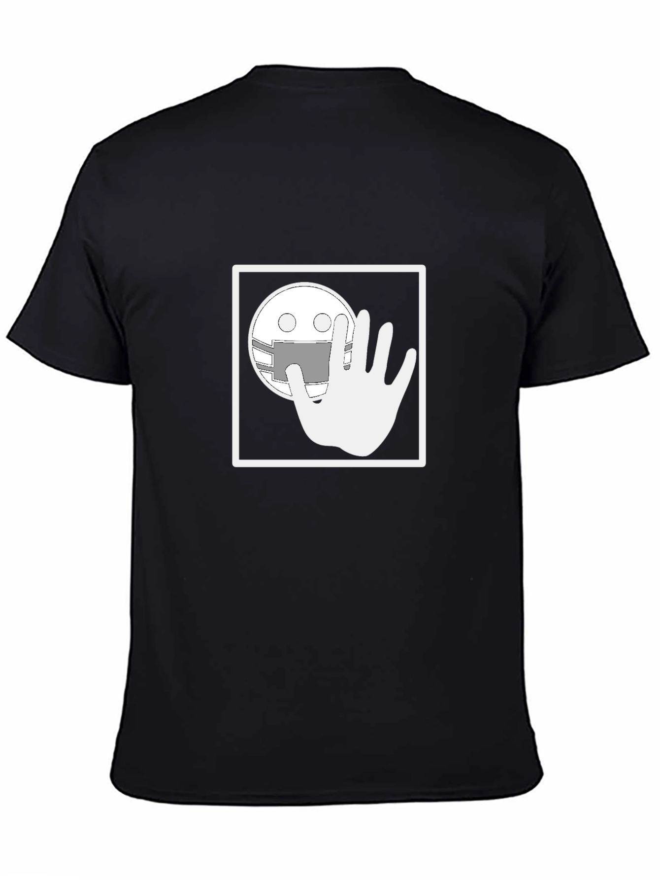 Black Black Graphic T-Shirt - Masked Smiley with Hand view 4