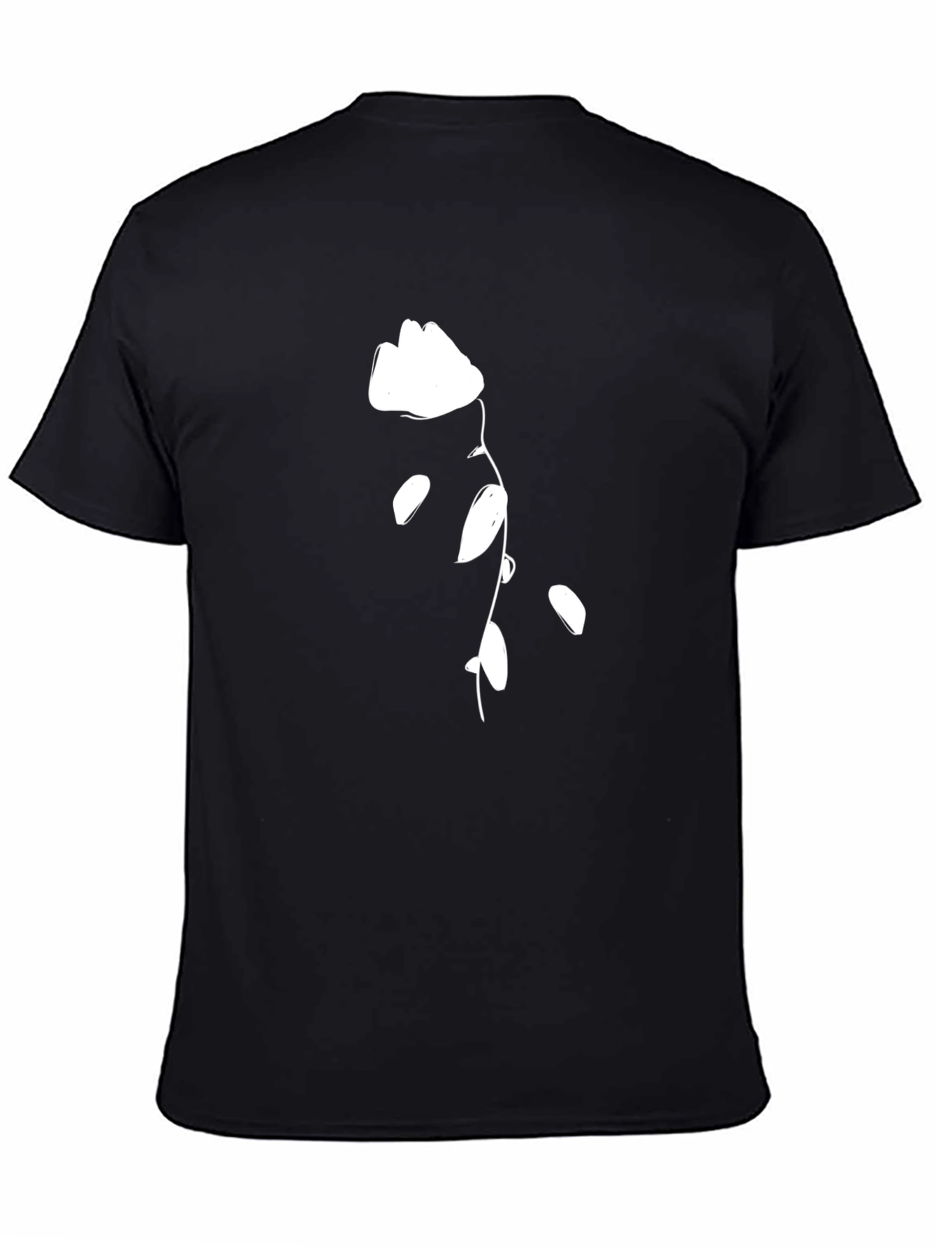 Black Black T-Shirt with White Flower Design view 4