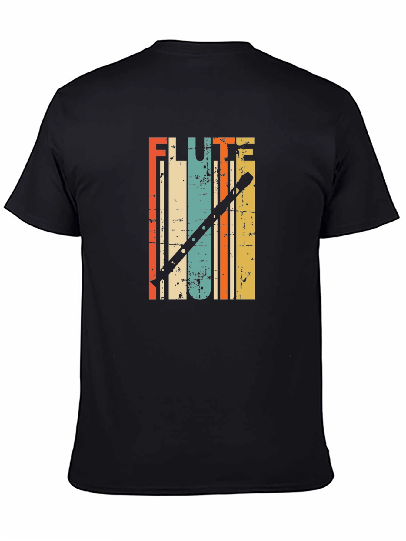 Black Retro Flute Player T-Shirt - Vintage Style Tee view 4