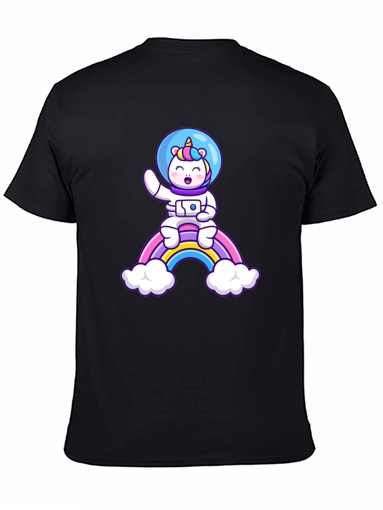 Black Unicorn Astronaut Rainbow T-Shirt view 4