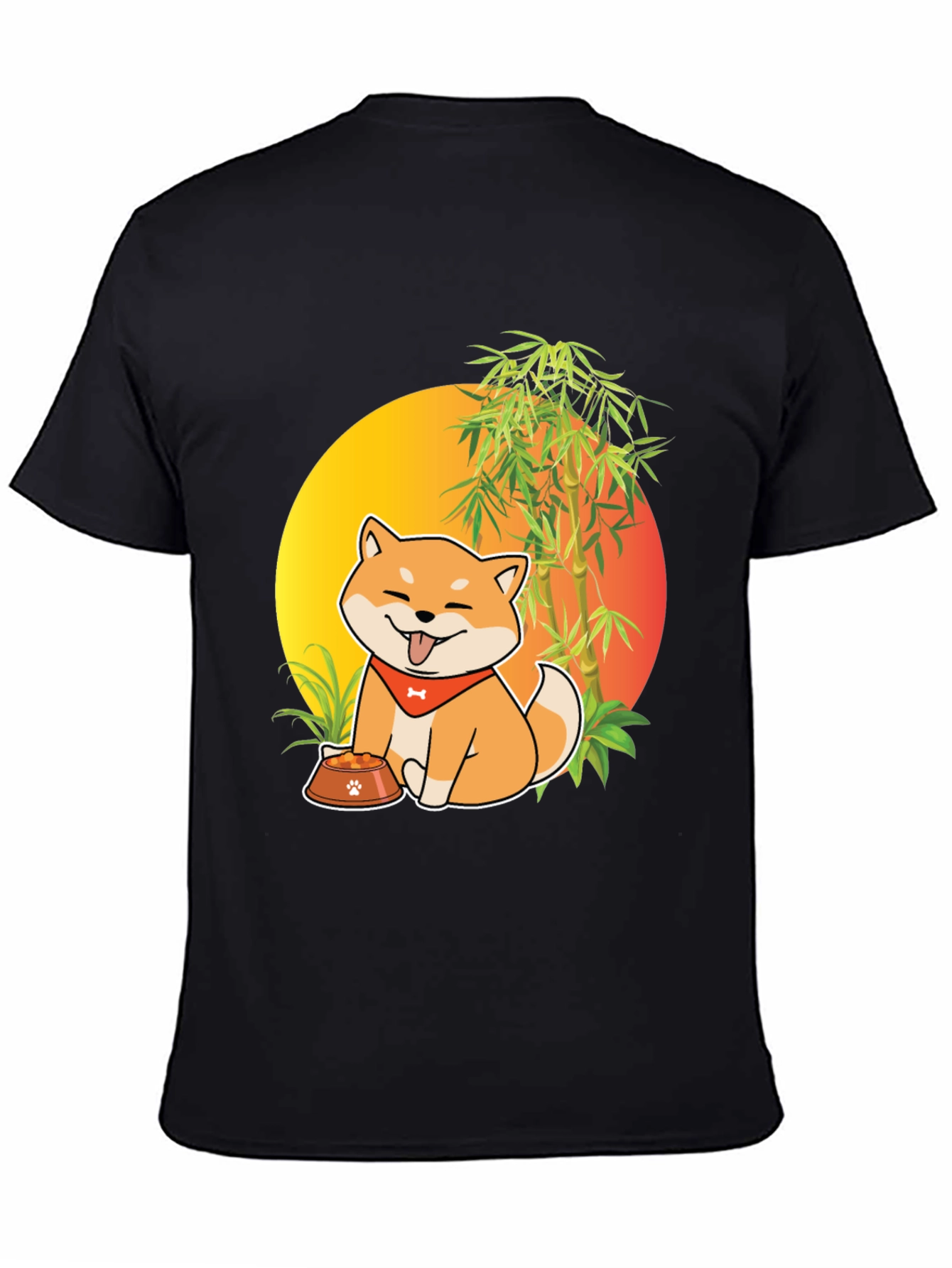 Black Shiba Inu Dog Cartoon Graphic T-Shirt view 4