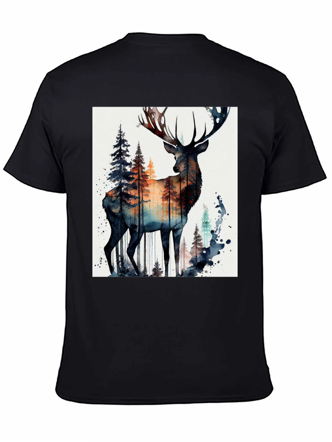 Black Deer Forest Watercolor Graphic Tee view 4