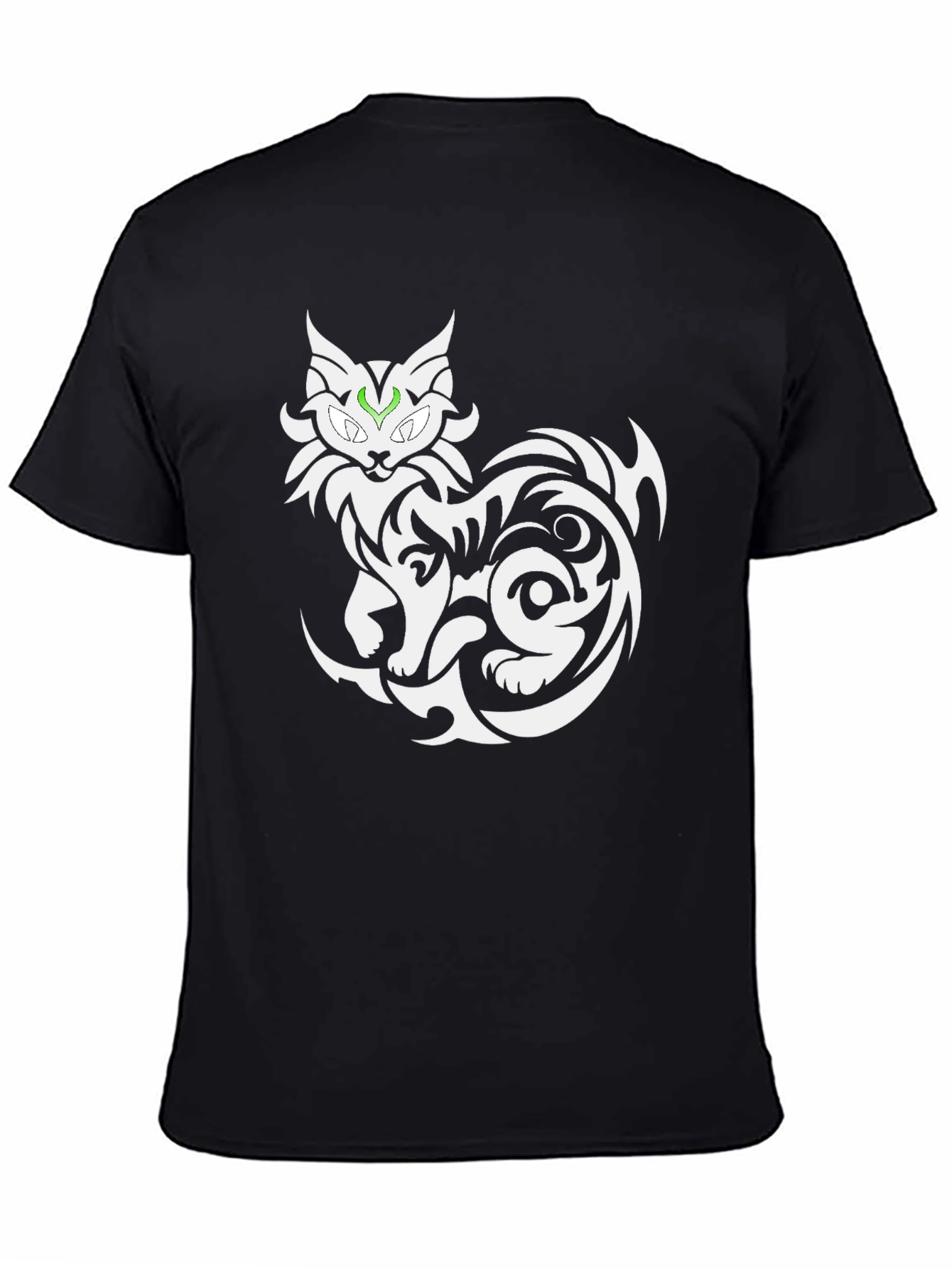 Black Tribal Cat Graphic Tee - Black Cotton T-Shirt view 4