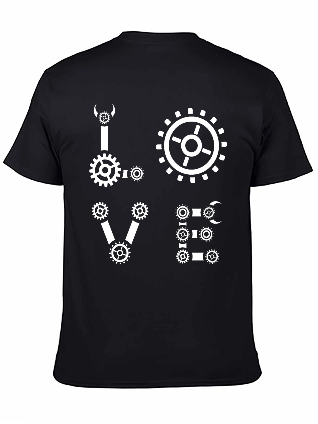 Black Steampunk Love Gear Graphic T-Shirt view 4