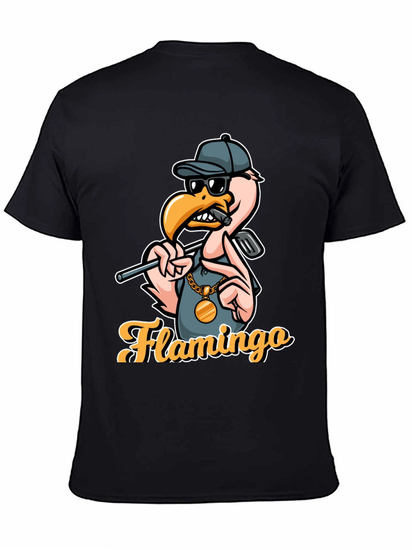 Black Cool Flamingo Golf T-Shirt view 4