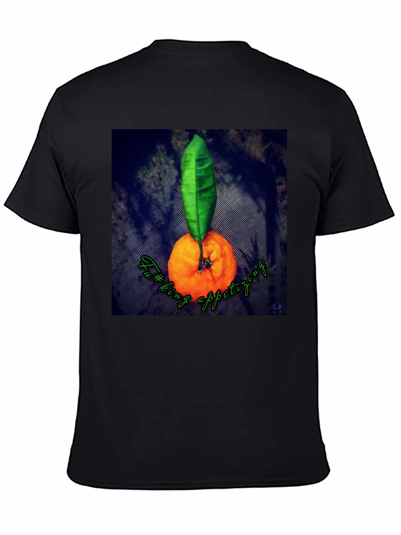 Black Orange & Leaf Graphic Tee - Fun Foodie Shirt view 4