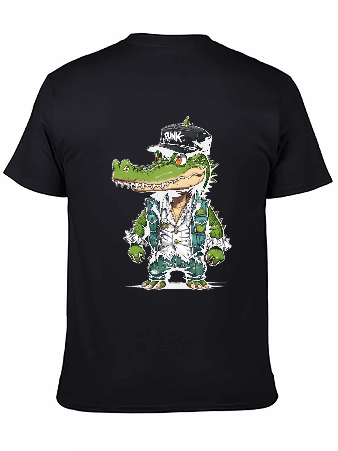 Black Punk Gator T-Shirt - Cool Reptile Streetwear view 4