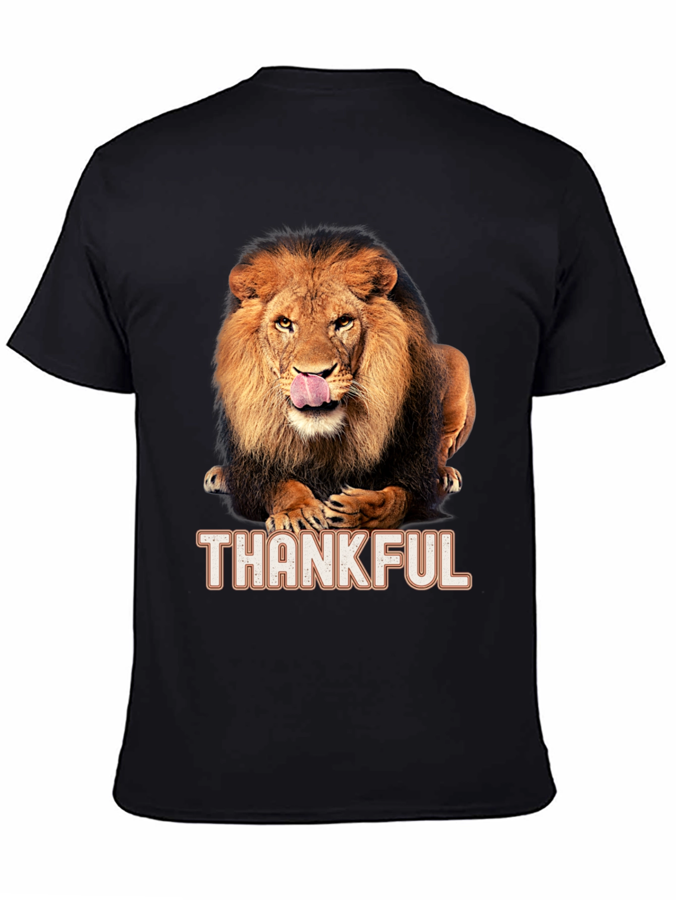 Black Thankful Lion Graphic T-Shirt - Men's Black Tee view 4