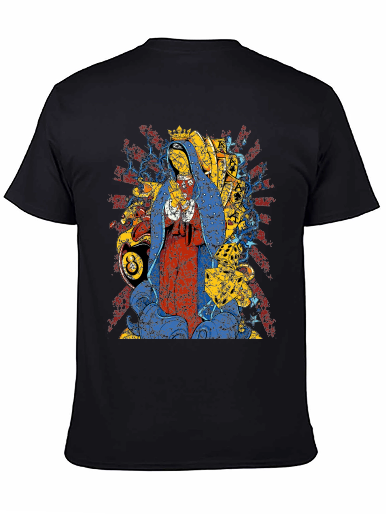 Black Graphic Tee - Virgin Mary & 8 Ball Design view 4