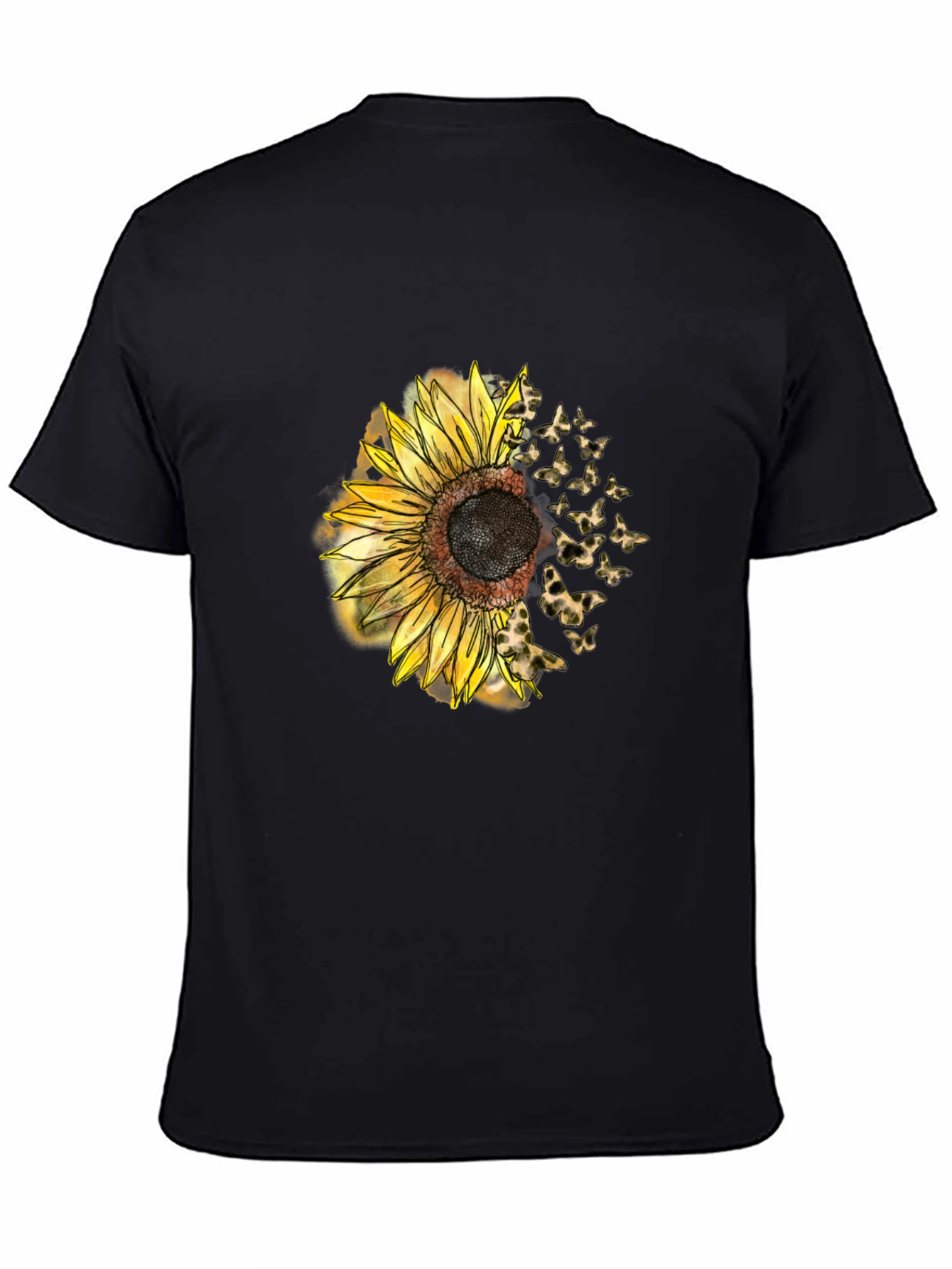 Black Sunflower Butterfly Men's Black T-Shirt view 4
