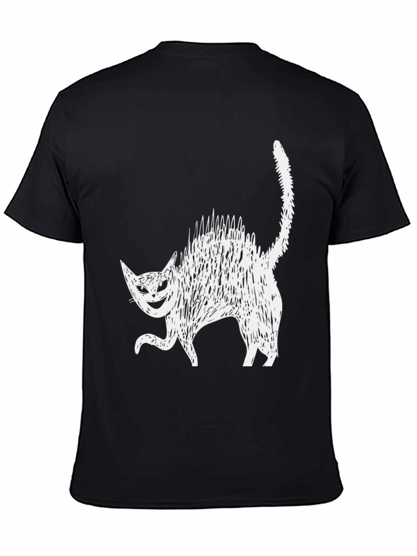 Black Creepy Cat Graphic Tee - Black Cotton Blend view 4