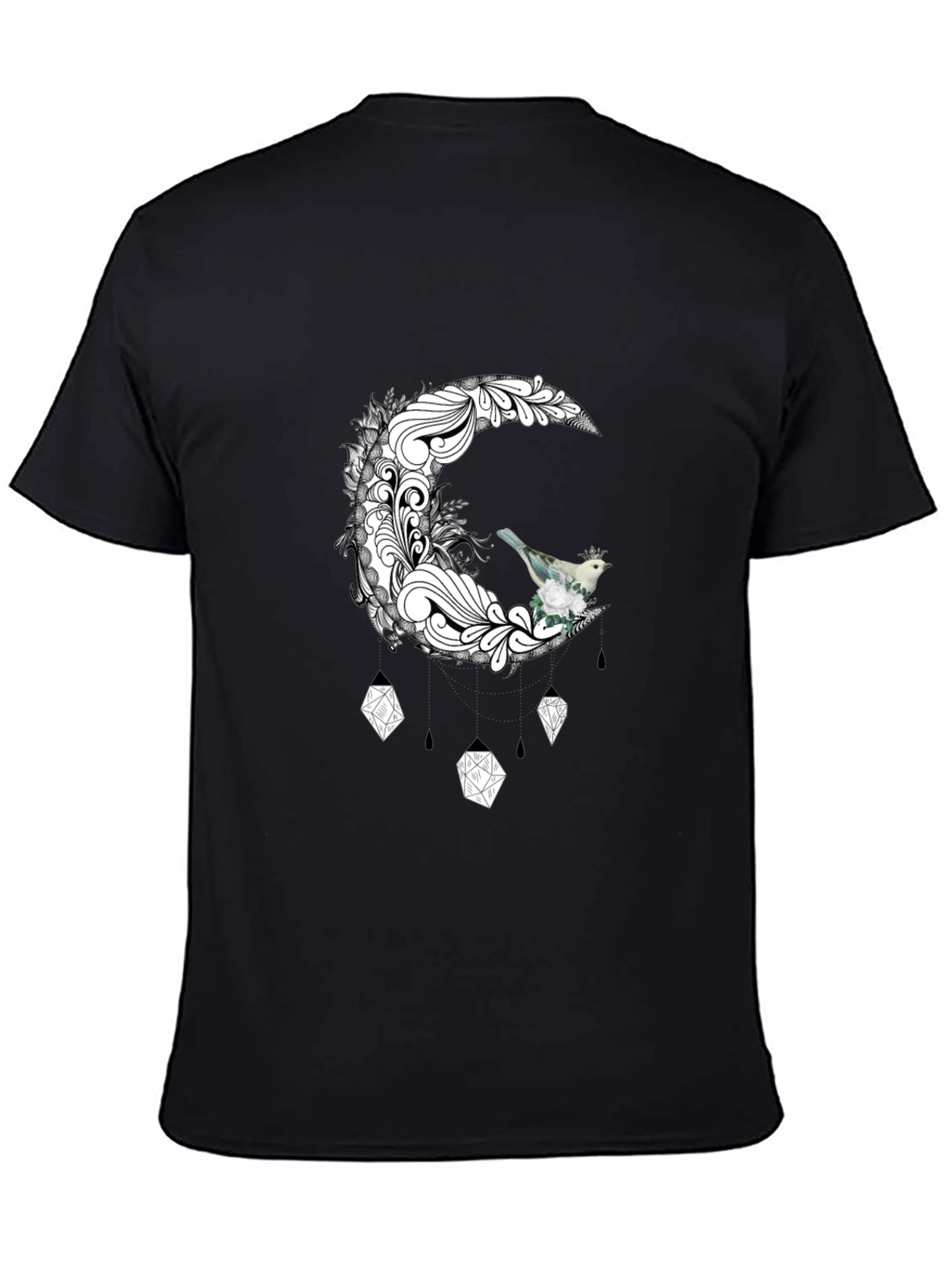 Black Black T-Shirt with Moon and Bird Graphic view 4