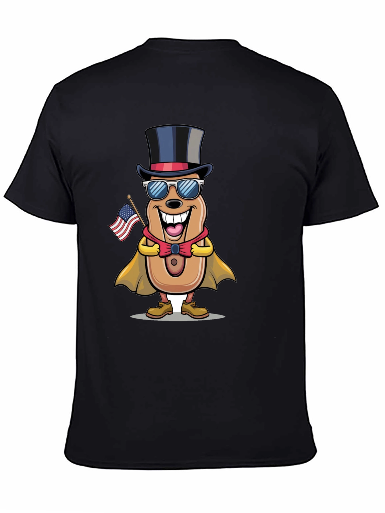 Black Patriotic Hot Dog Cartoon T-Shirt view 4