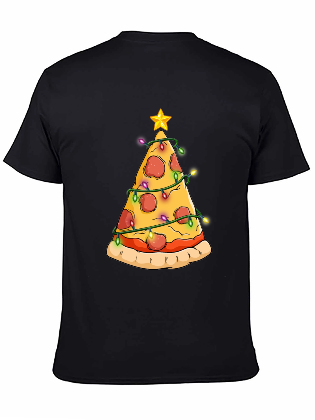 Black Pizza Christmas Tree T-Shirt view 4