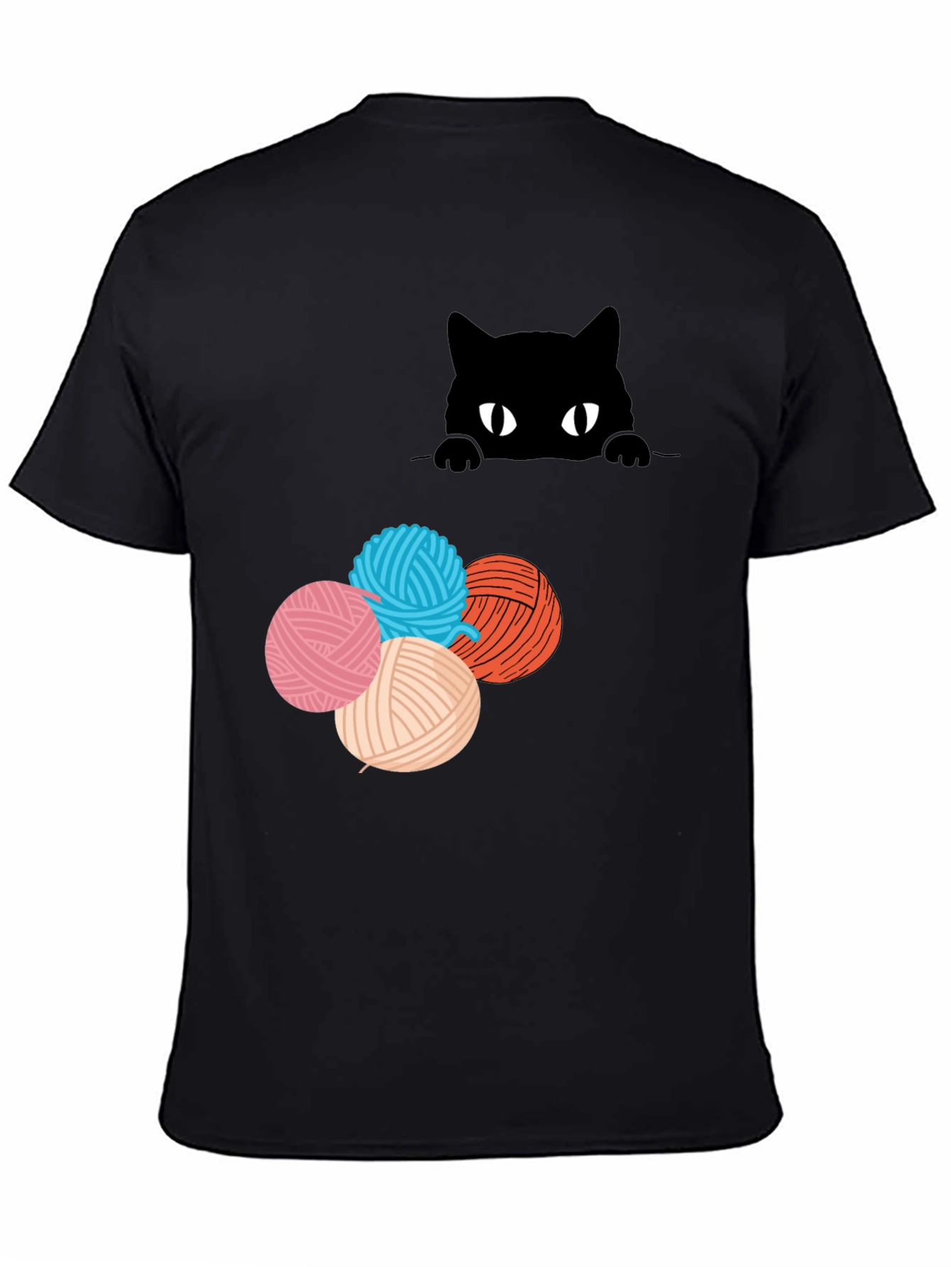 Black Cat Peek Yarn Ball T-Shirt view 4