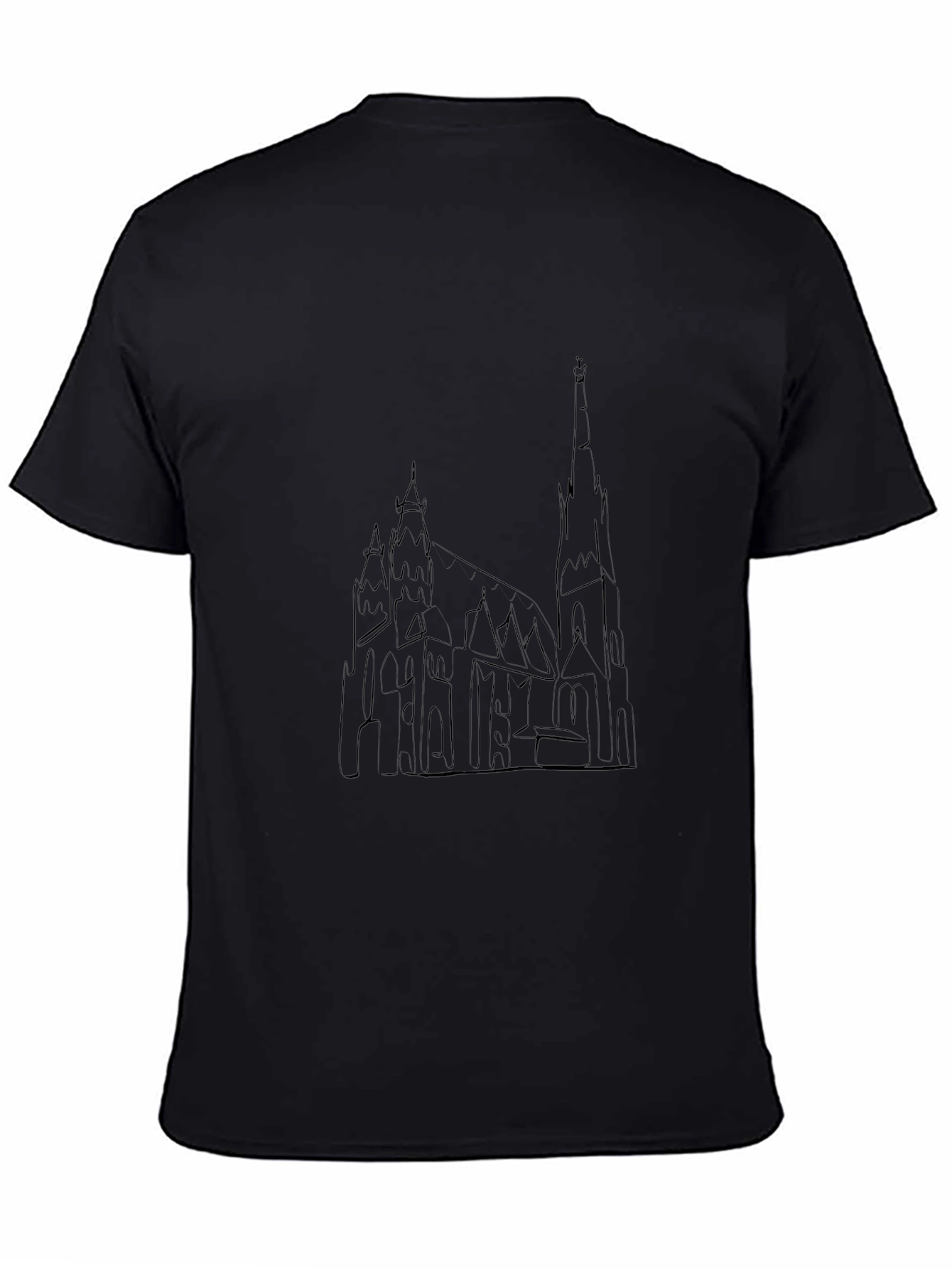 Black Gothic Cathedral Outline Black T-Shirt view 4