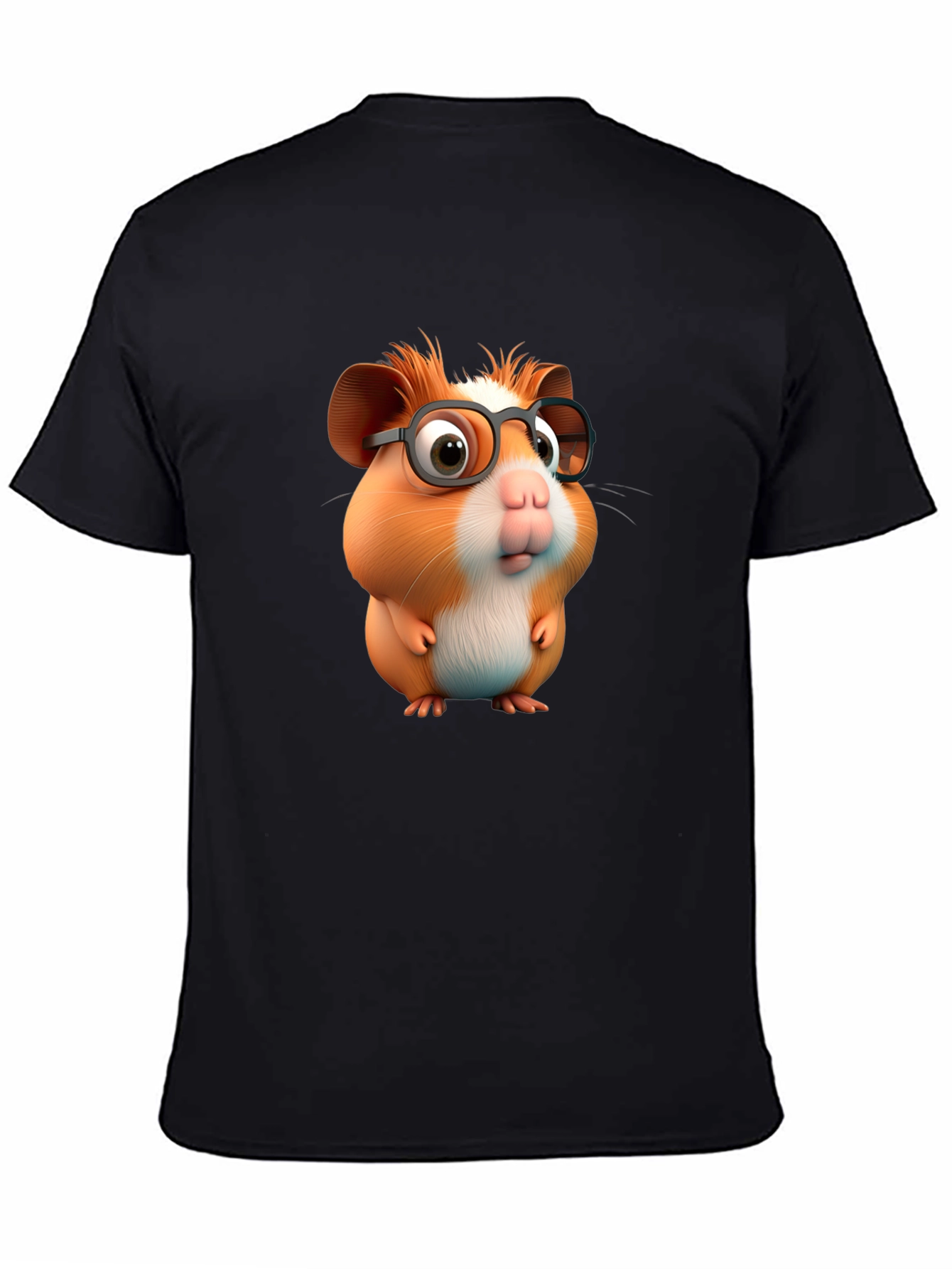 Black Cute Hamster with Glasses Graphic Tee view 4