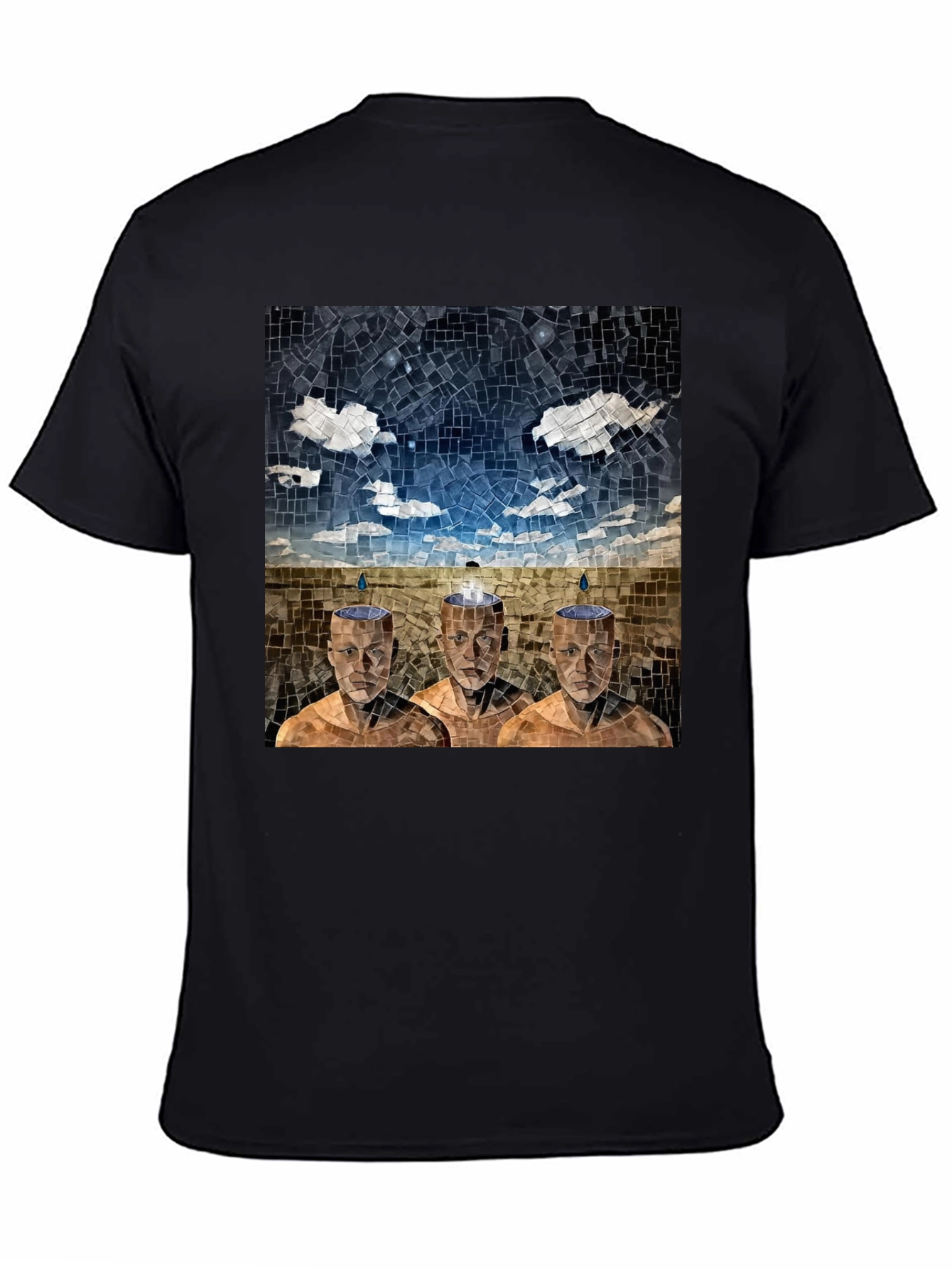 Black Mosaic Heads T-Shirt - Surreal Artistic Design view 4