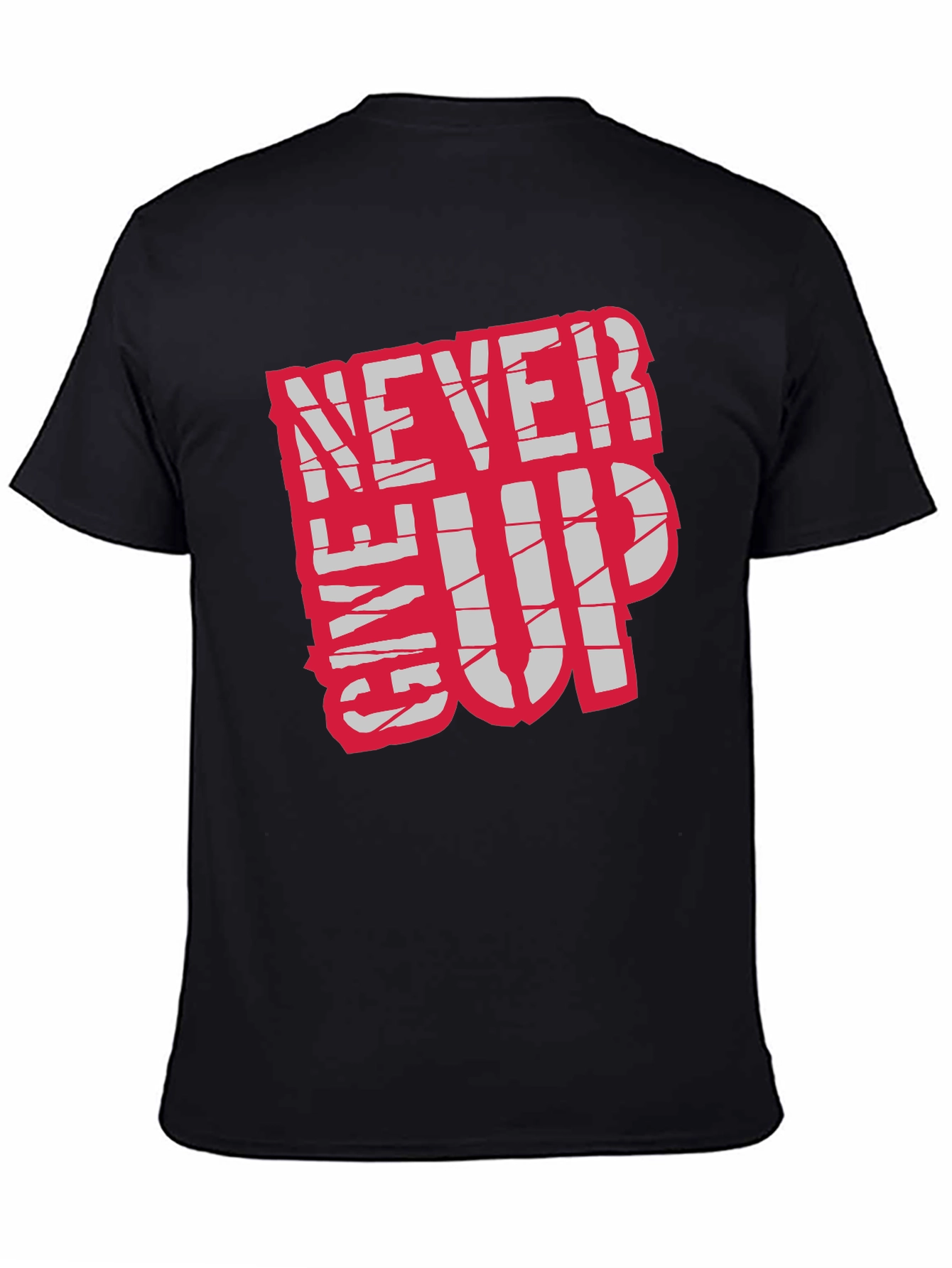 Black Motivational 'Never Give Up' Black T-Shirt view 4