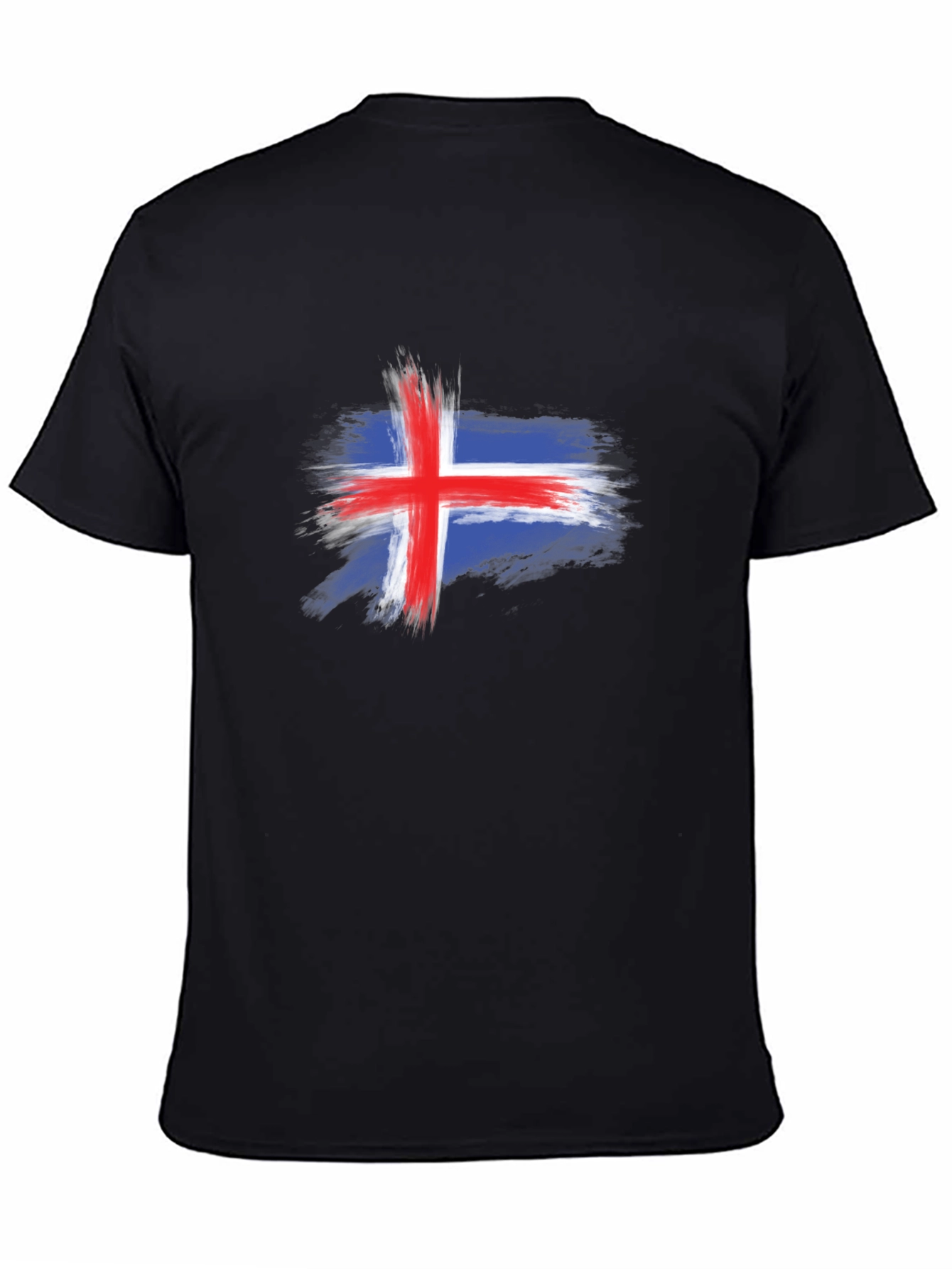 Black Iceland Flag Brush Stroke Men's Black T-Shirt view 4