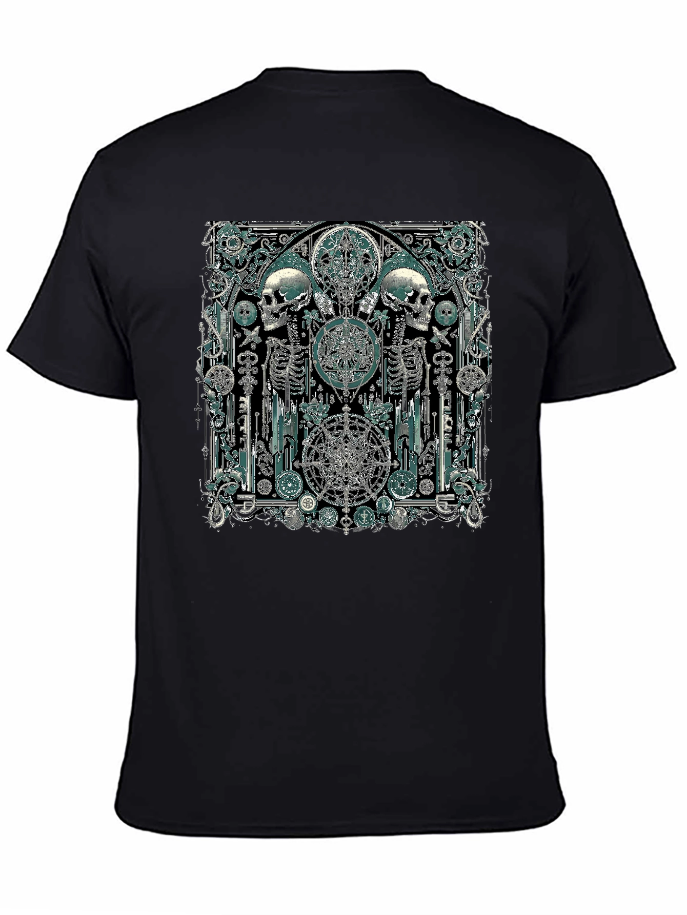 Black Skull & Skeleton Gothic Graphic T-Shirt view 4