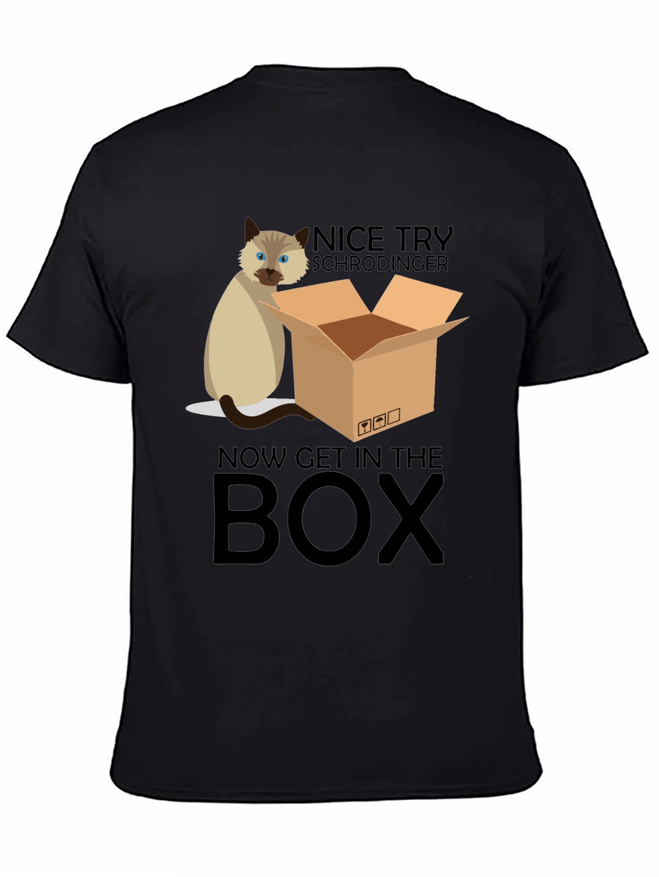 Black Schrödinger Cat T-Shirt: Now Get In The Box view 4