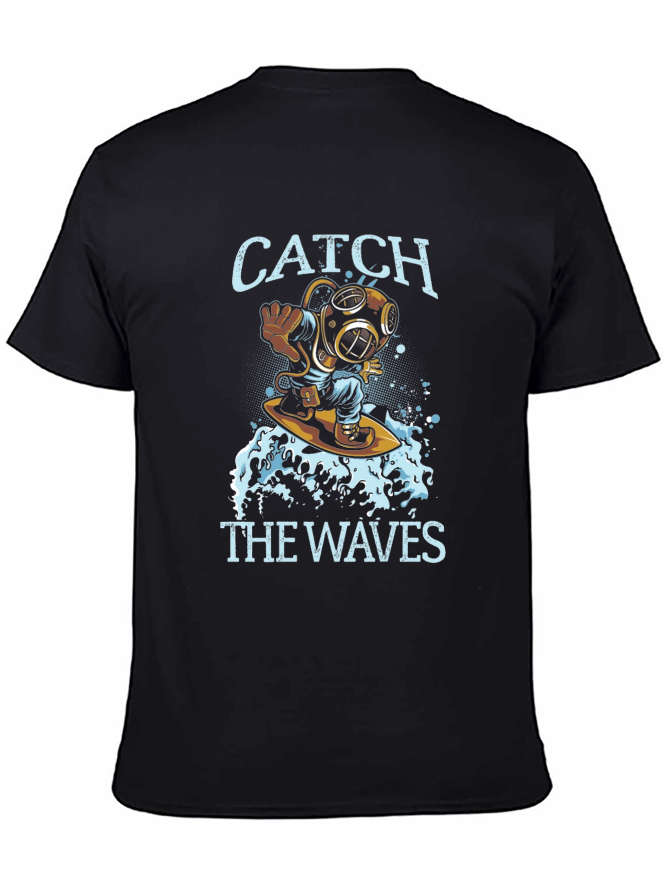 Black Diver Surfing Waves Graphic Tee - Black view 4