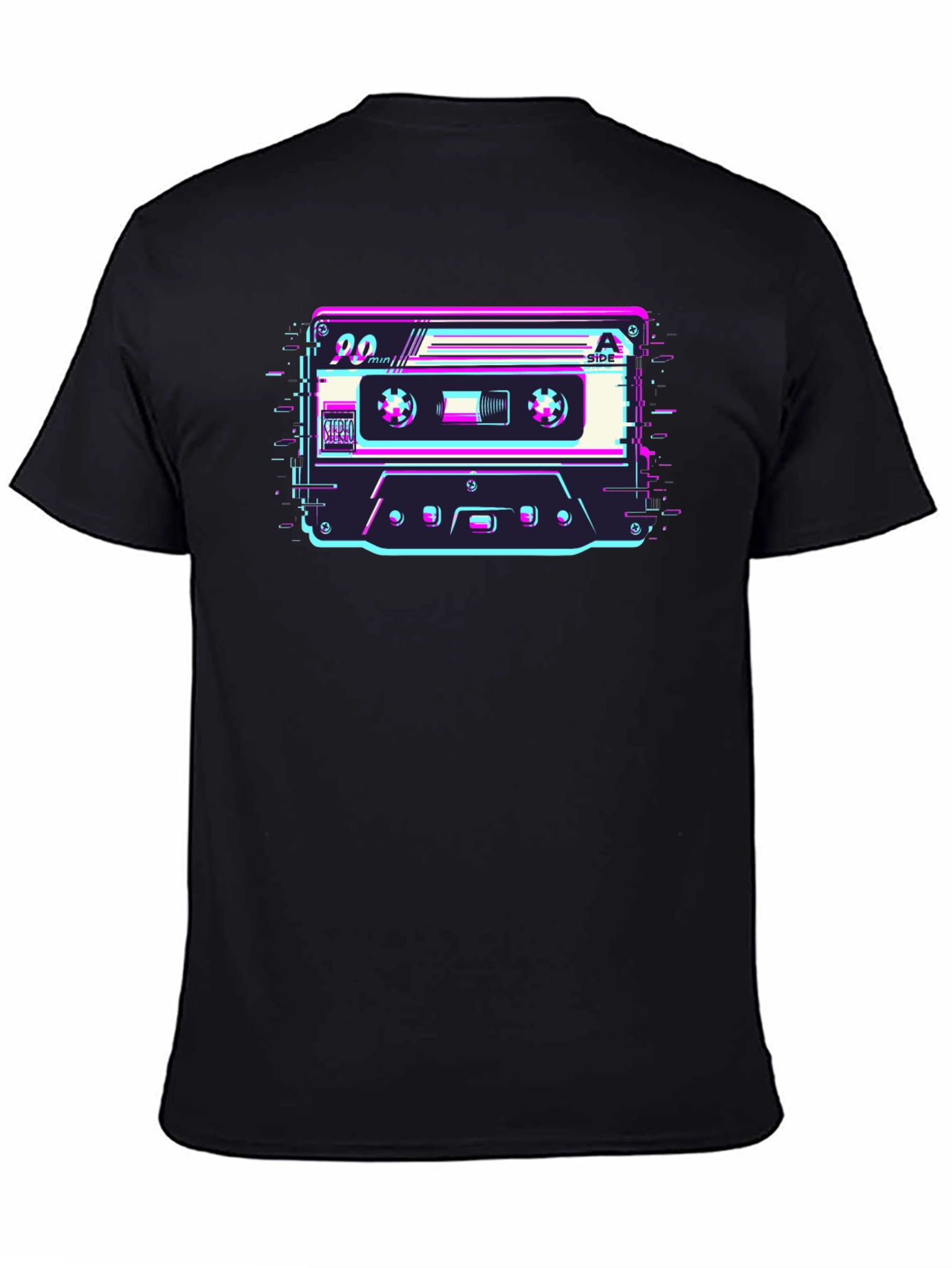 Black Retro Cassette Glitch T-Shirt - Classic 90's Style view 4