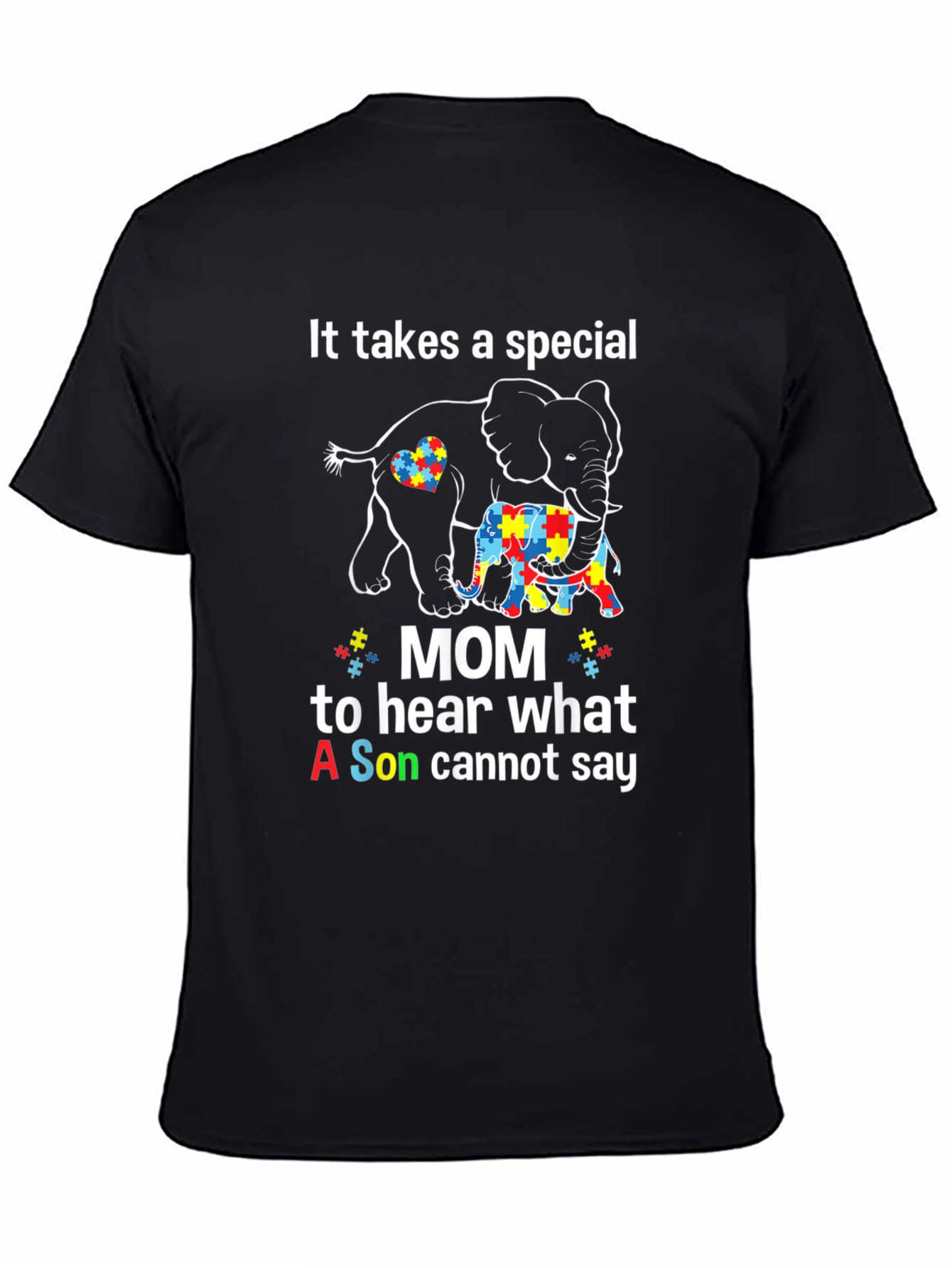 Black Autism Awareness T-Shirt: Special Mom Elephant Design view 4