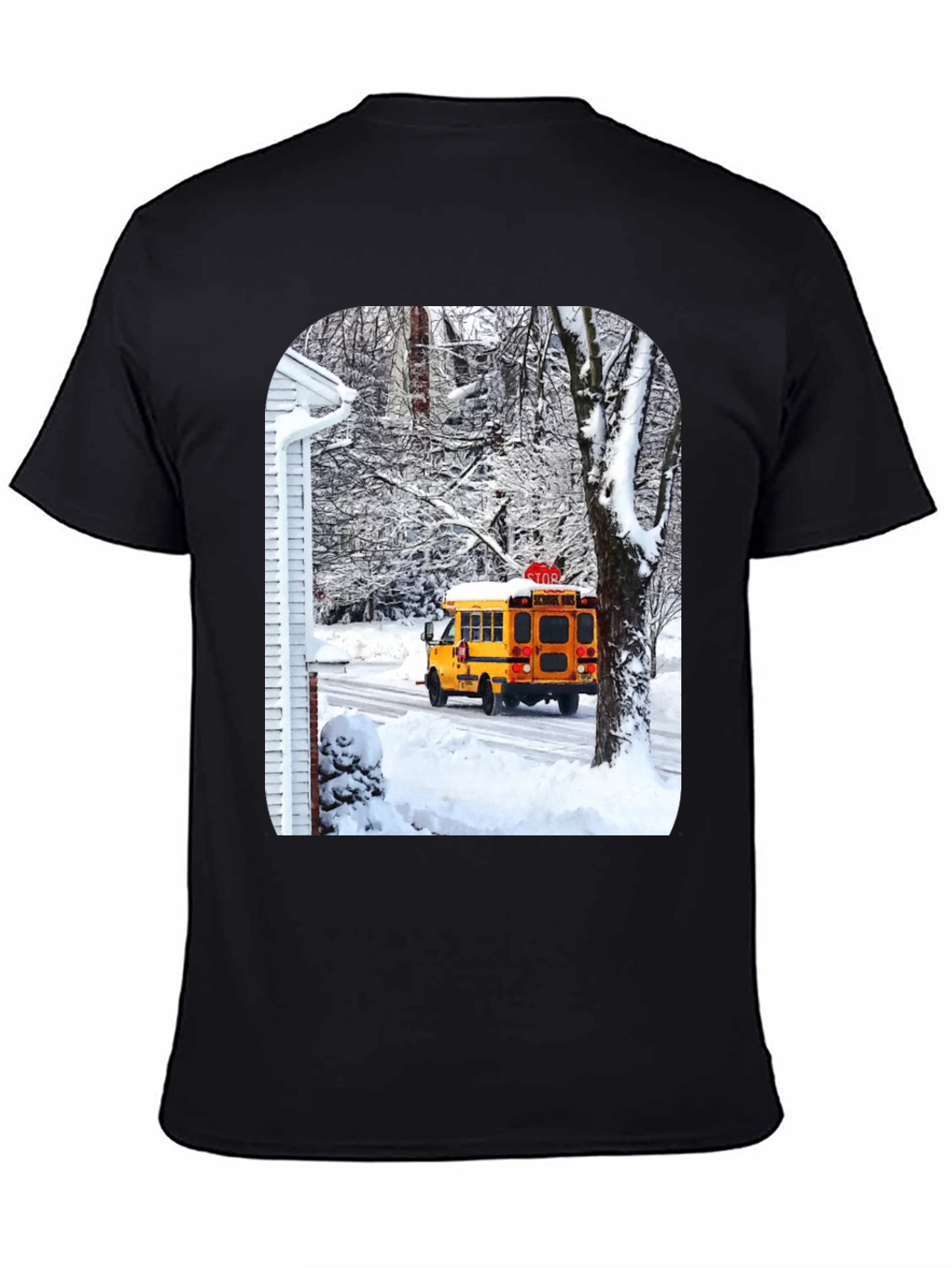 Black Winter School Bus T-Shirt view 4
