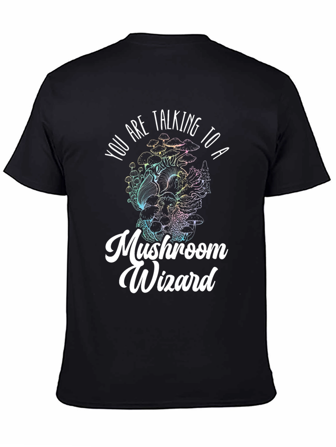 Black Mushroom Wizard Graphic Tee - Black Novelty T-Shirt view 4