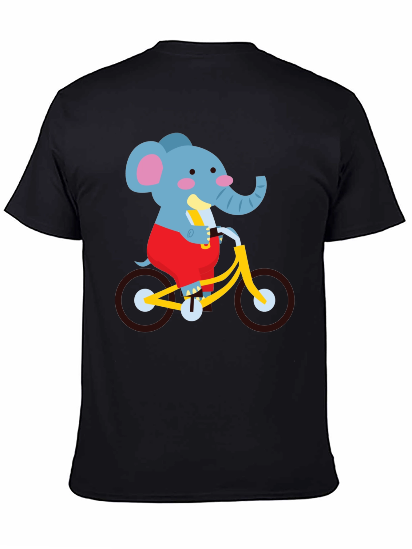 Black Elephant on Bike Graphic Tee - Fun Cartoon Shirt view 4