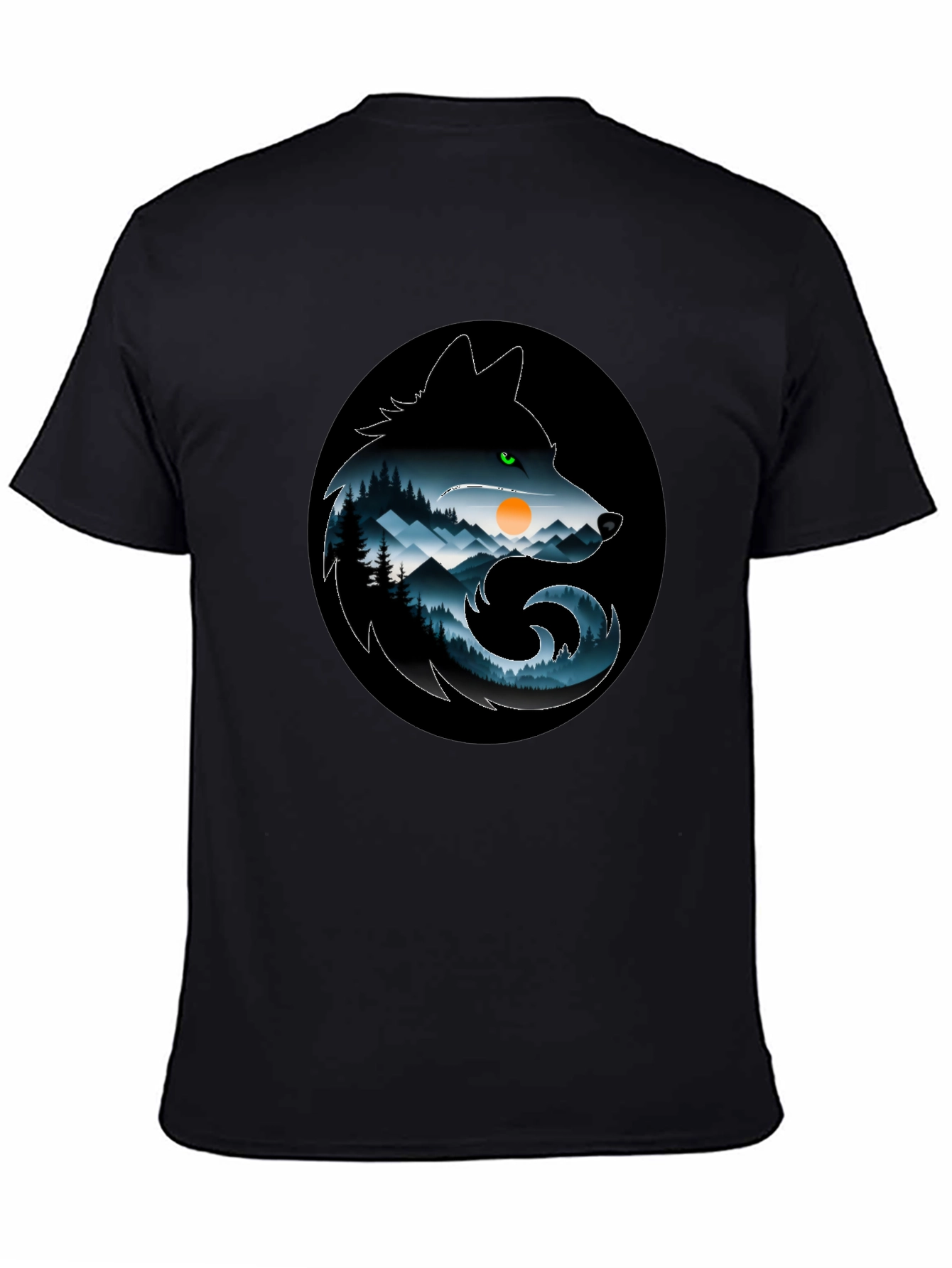 Black Wolf Silhouette Mountain T-Shirt - Nature Inspired Design view 4