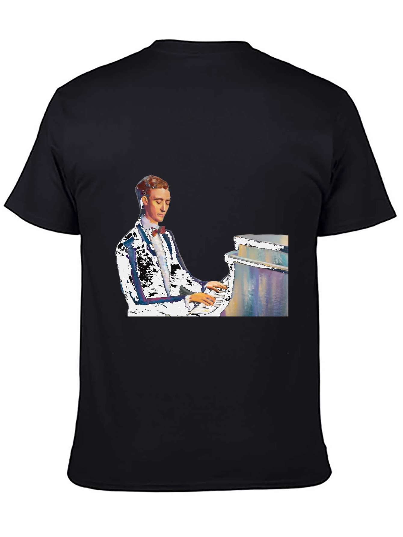 Black Piano Man Graphic Tee - Black Cotton T-Shirt view 4