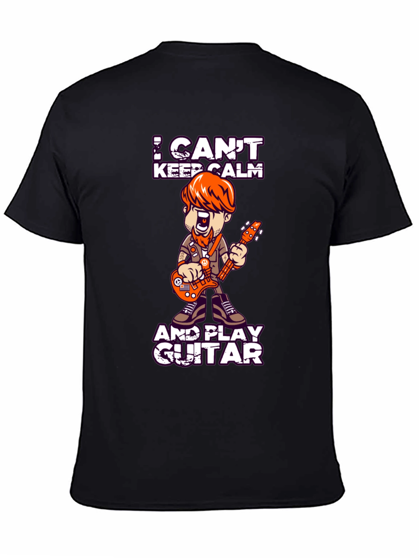 Black I Can't Keep Calm and Play Guitar T-Shirt view 4