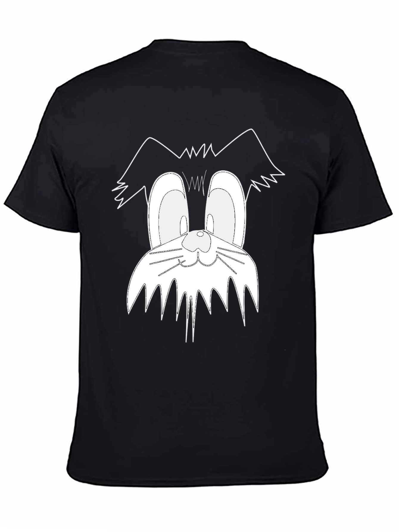 Black Cartoon Cat Face Graphic Tee - Black view 4