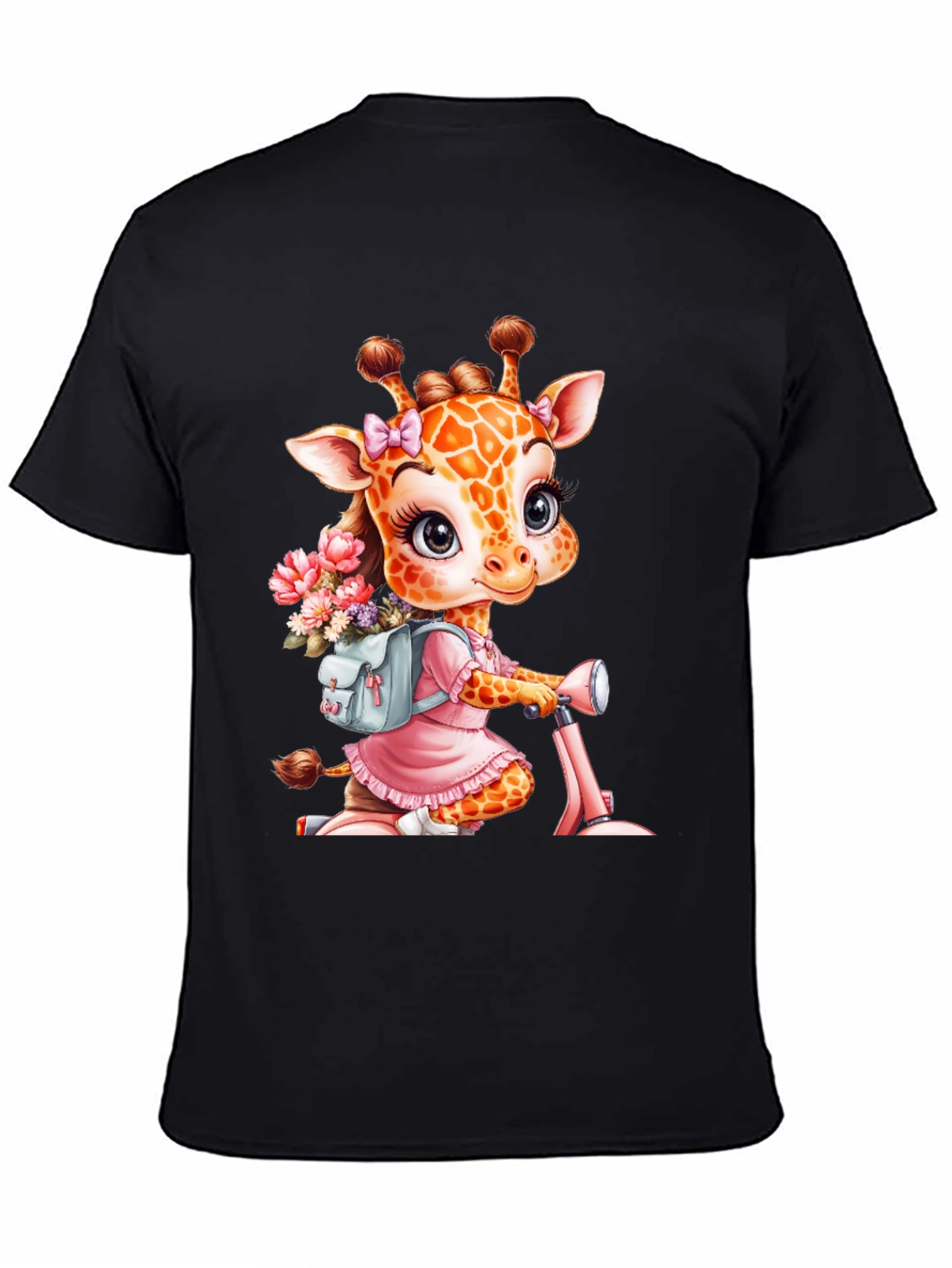Black Giraffe on Scooter Graphic Tee - Cute Animal T-Shirt view 4