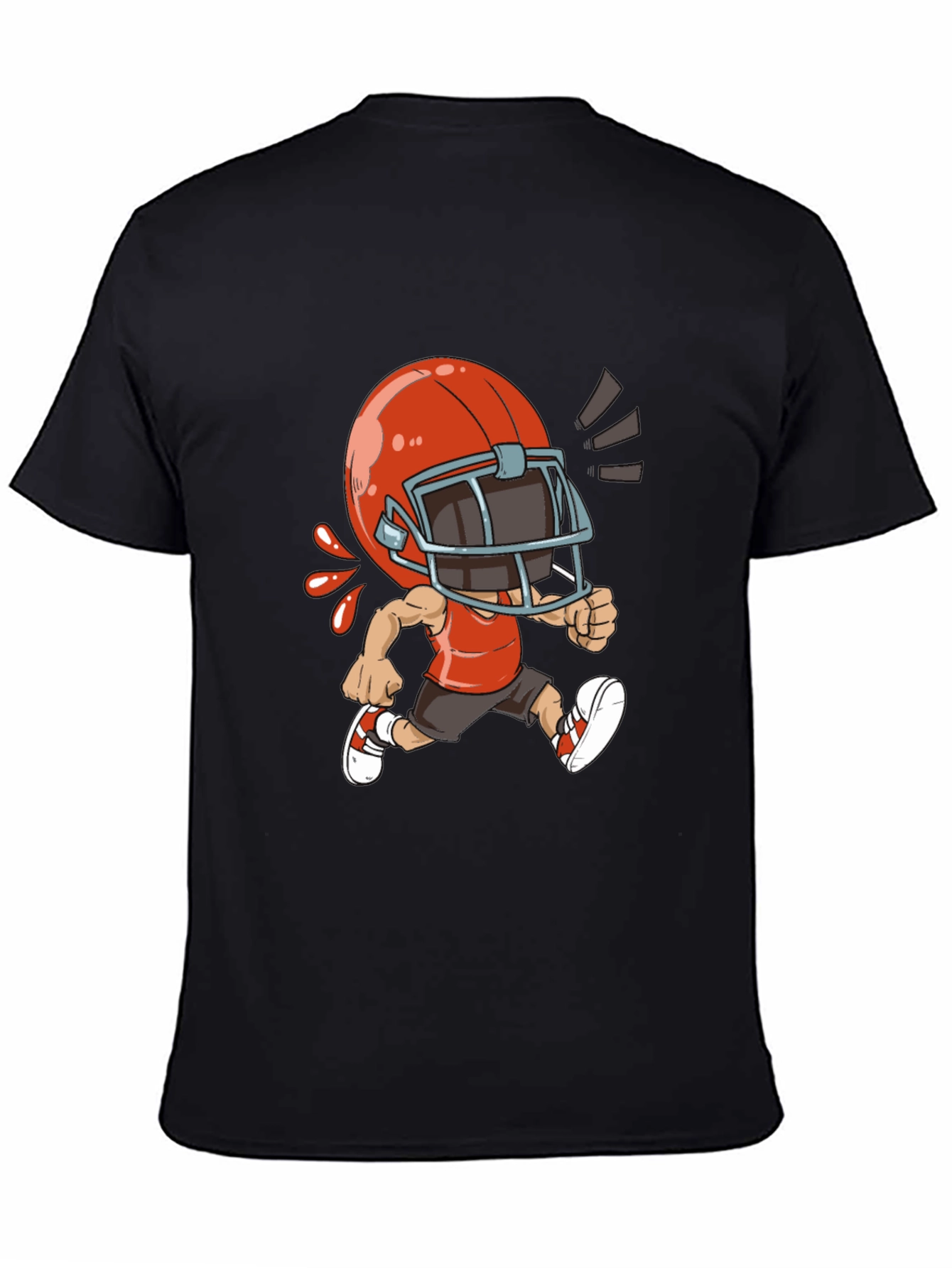 Black Cartoon Football Player Black T-Shirt view 4