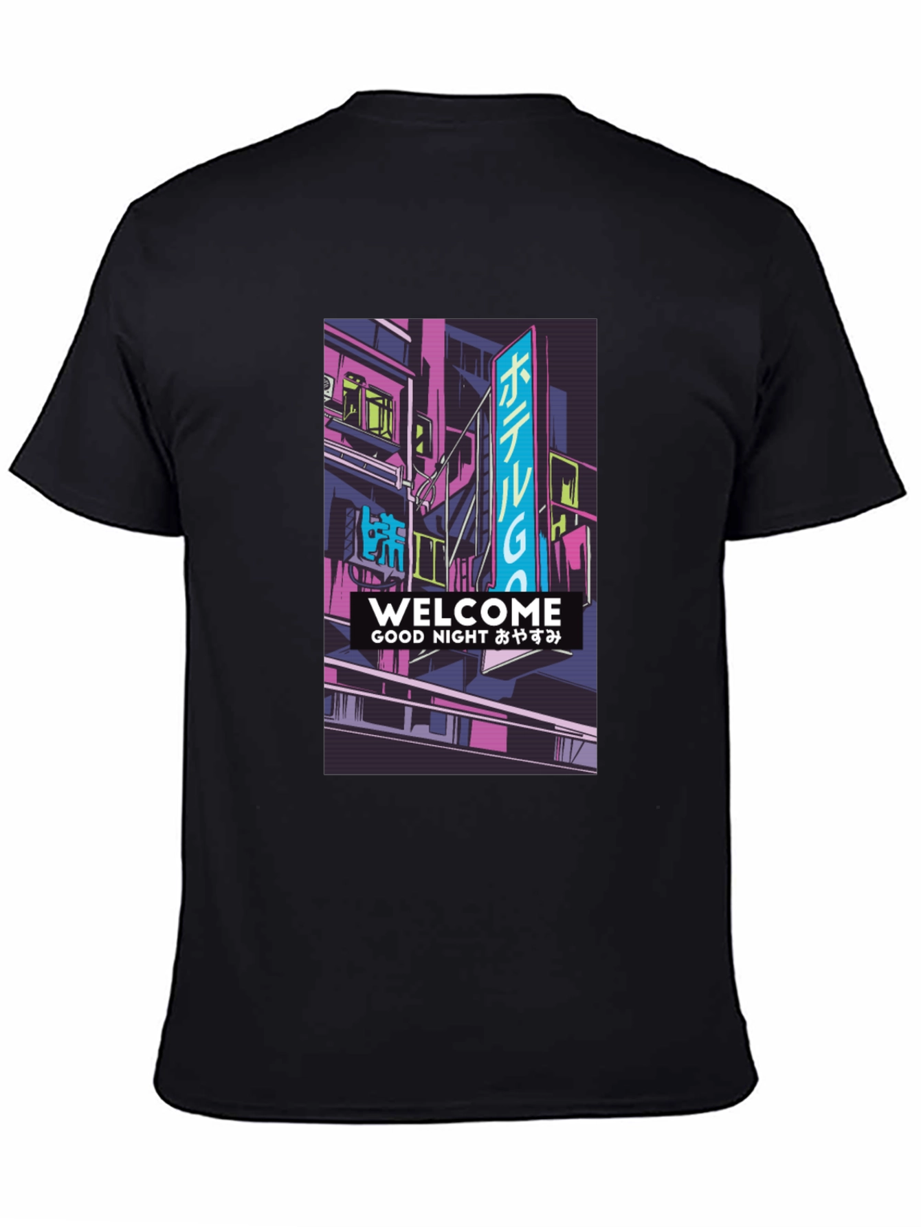 Black Neon Cityscape Graphic T-Shirt view 4