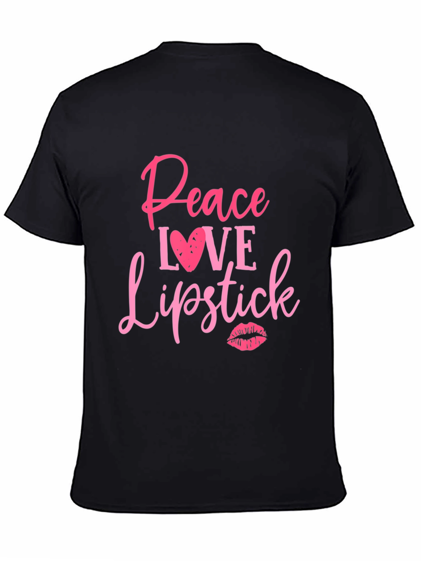 Black Peace Love Lipstick Graphic Tee - Black Cotton Casual T-Shirt view 4