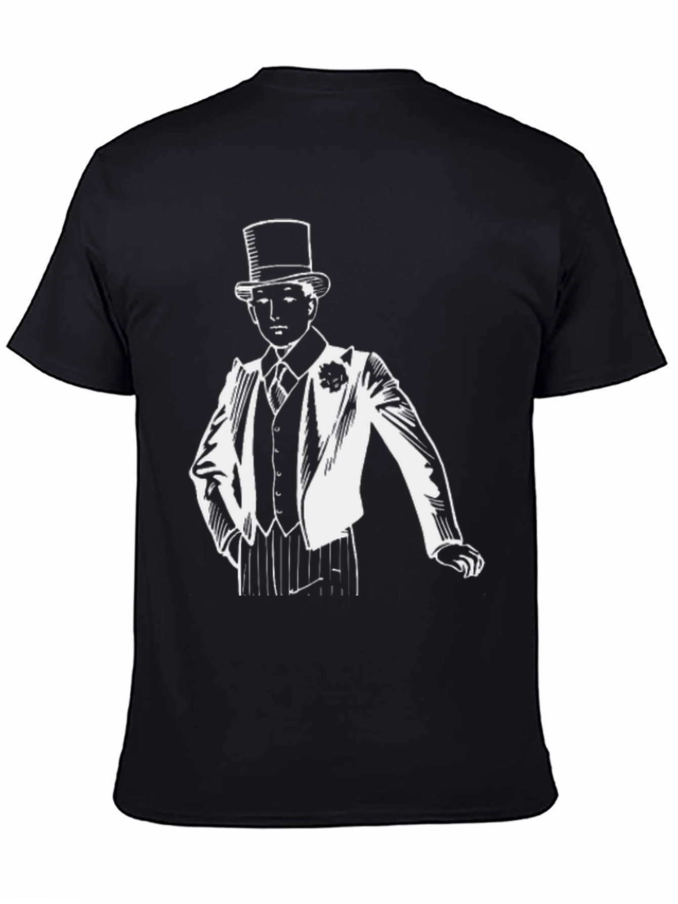 Black Dapper Gentleman T-Shirt - Top Hat & Suit Design view 4